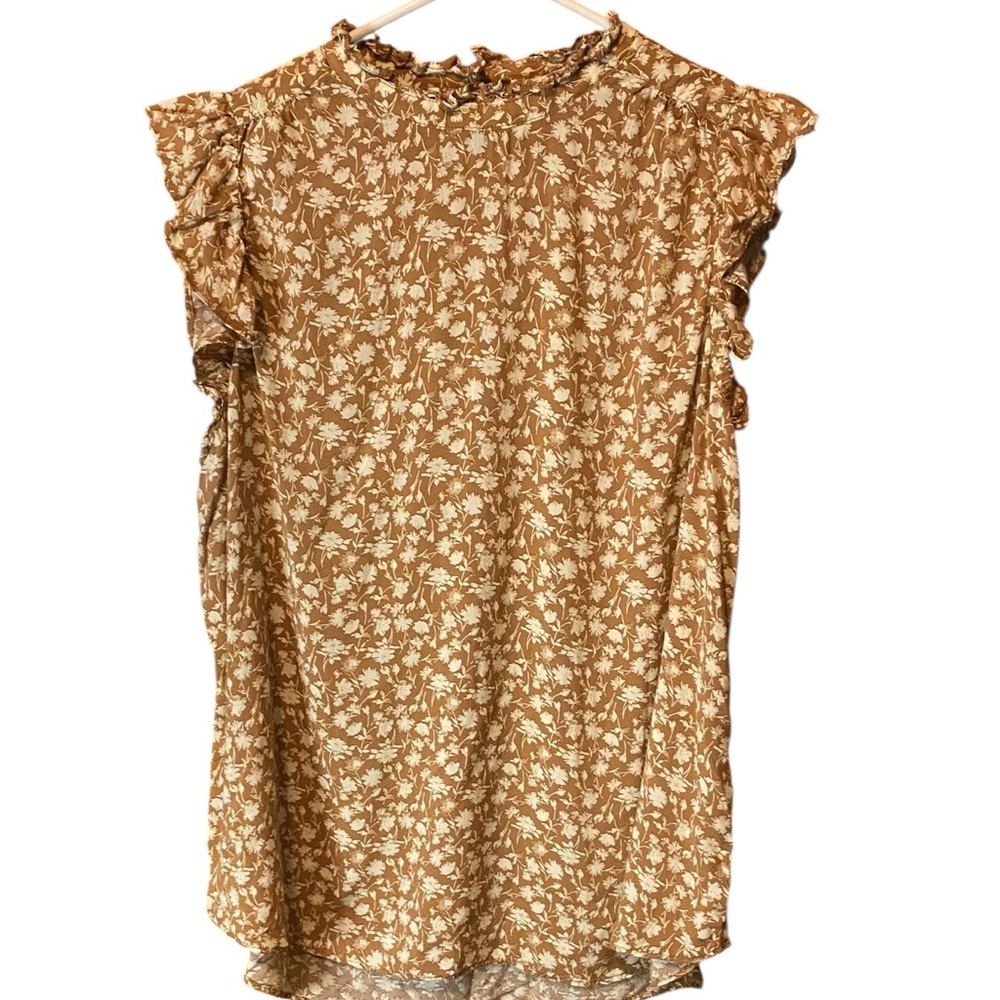 Treasure & Bond Tan Ruffled Sleeveless Blouse